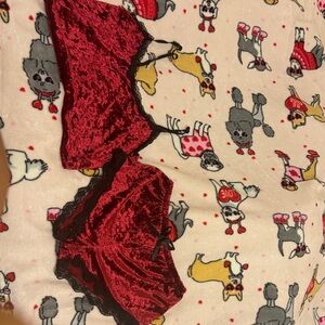 Red Velvet and Black Lace Lingerie Set